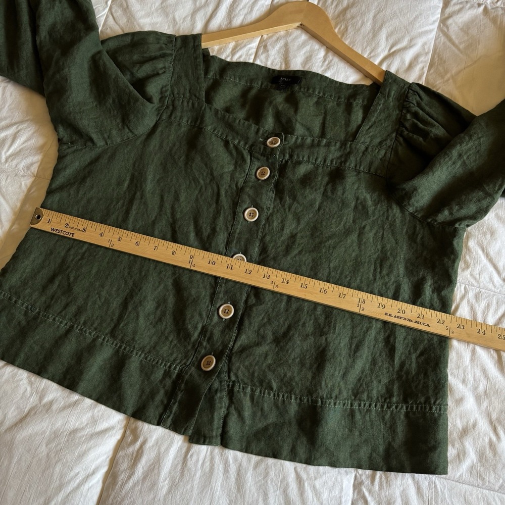 J Crew Square Neck Button Front Balloon Sleeve Linen Top Womens XXL Dark Green - Picture 9 of 14